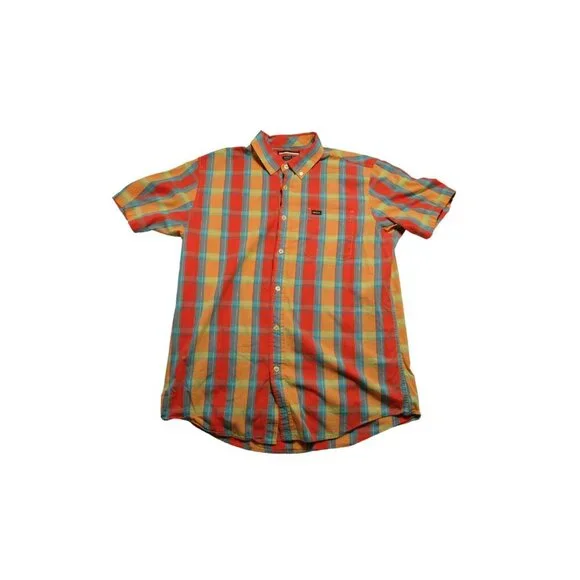 RVCA Men's Size - M Orange Blue Plaid Short Sleeve Button Down - Picture 2 of 5